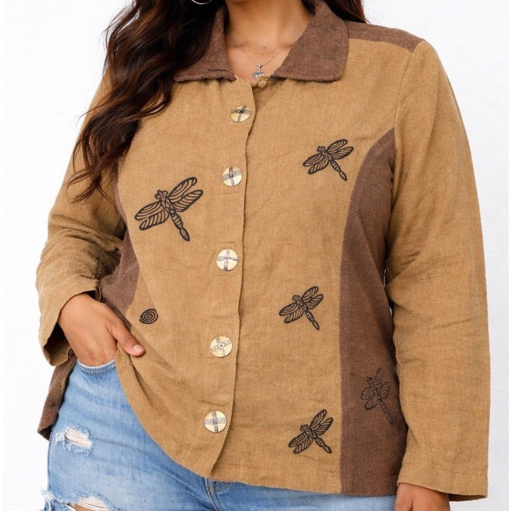 Venus Imports Dragonfly Button Jacket XXL Nepal Artisan Cotton Boho Festival Art